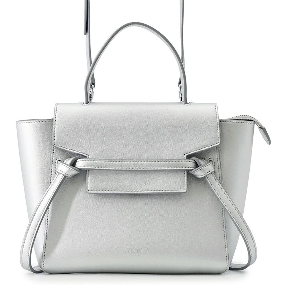 Celine Laminated Calfskin Belt Bag metallic silver